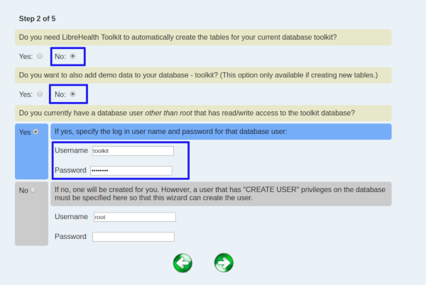 entering db credentials