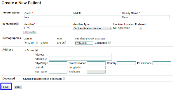 entering new patient info